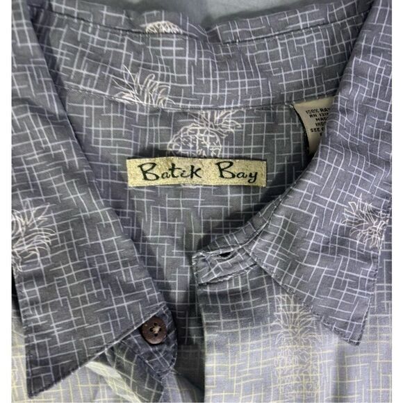 Batik Bay Shirt Men 2XL XXL Blue Cream Palm Tree Pineapple Hawaiian Rayon - Picture 6 of 7